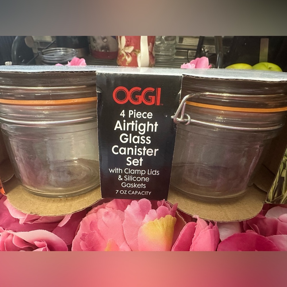 Oggi Airtight Glass 4 pc Canister Set with Orange Silicone Gaskets